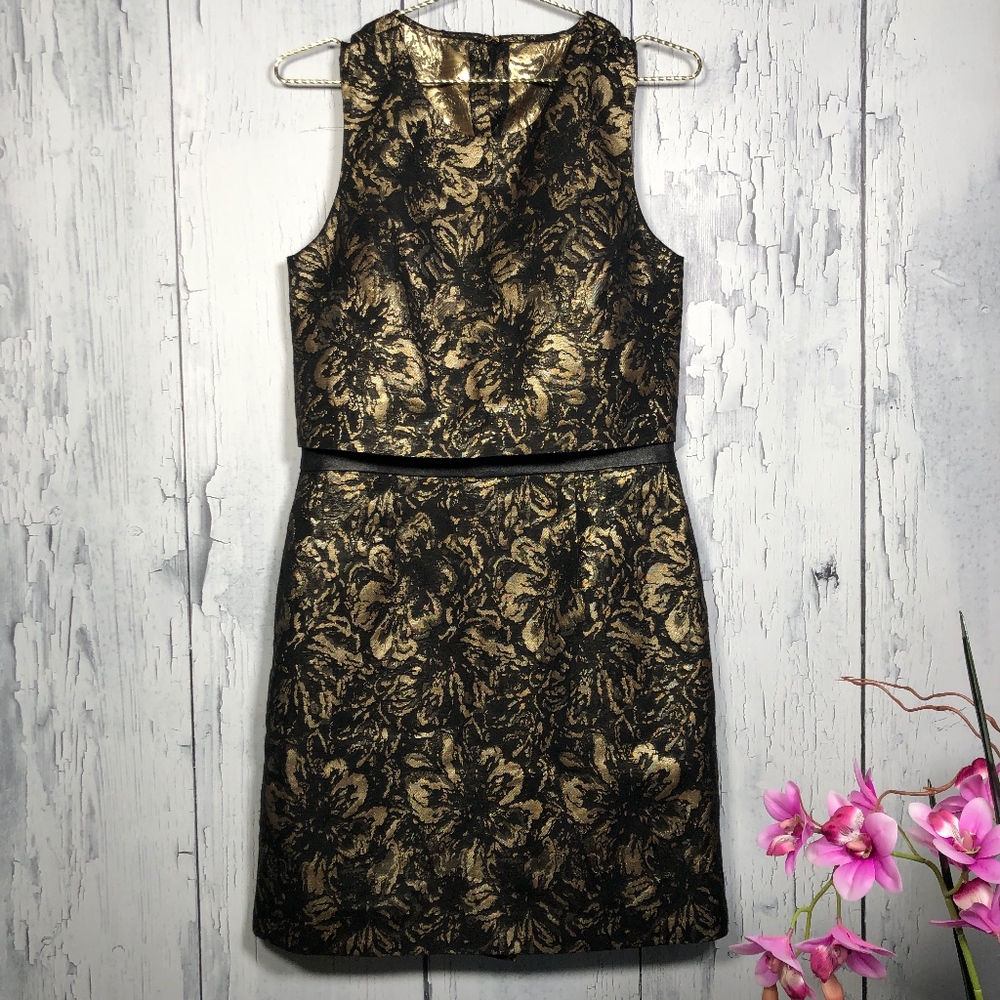 Cynthia Steffe Black/Gold Jacquard Popover Dress10